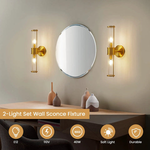Gold Aluminum Wall Sconce With Cut Glass Shade, Up And Down Lighting, Modern Vanity Light for bathroom mirror and hallways