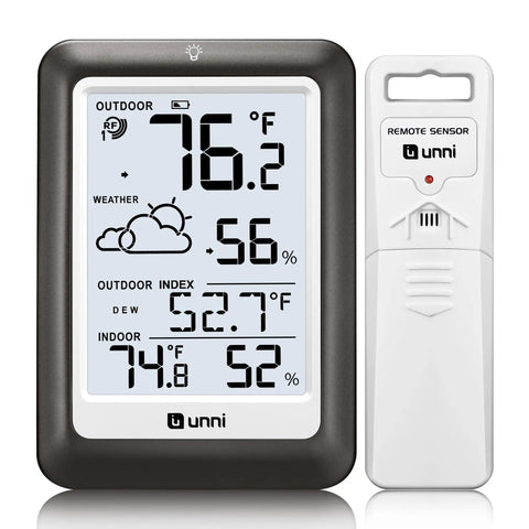 Dope Wireless Indoor Outdoor Thermometer Weather Station With Remote Sensor Temperature Humidity Monitor Battery Powered 330 Feet Range Backlit Display Easy Readout For Home And Office Metal Black