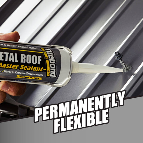 WeatherMaster Metal Roof Sealant Silver Premium Polymer Caulk For Aluminum Copper Galvanized Steel And Coated Metals in use on metal roof