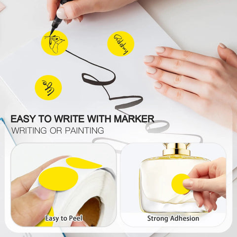 One Inch Yellow Color Code Dot Stickers For Office And Home Round Adhesive Inventory Dots Labels 1000 Per Dispenser Box Easy Peel Circle Stickers For Quick Organization And Tagging No Fuss used on paper with pen