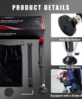 Front And Rear Motorcycle Wheel Lift Stand For Trail And Street Bikes Ultra Portable Aluminum Iron Frame With Telescoping Belt For Brake Tightening Durable Black Finish Fits Most Sport Bikes Easy To Carry And Store with anti-slip bottom and brake buckle features displayed.