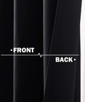 Front and back view of RV Blackout Window Curtains Set Two Panels 29 Inch Wide Cafe Short Kitchen Drapes For Travel Trailer RV Bathroom Sunroom Privacy And Light Blocking Black