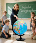 Teacher and students using Hands On 12 Inch World Globe Kit With Stand For Home Office And Classroom Learning Geography Education Blue DIY