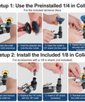 Setup instructions for Heavy Duty Right Angle Air Die Grinder Kit 37 Piece Set with collet adjustments and accessory installation.