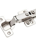 Close-up of a sleek nickel-plated 6 Pack Full Overlay Frameless Soft Close European Concealed Cabinet Hinges.