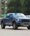 Blue truck equipped with 4.7 Inch Carbon Fiber Car Radio Antenna Mast Replacement for Cars and Trucks Universal Fit Easy Install
