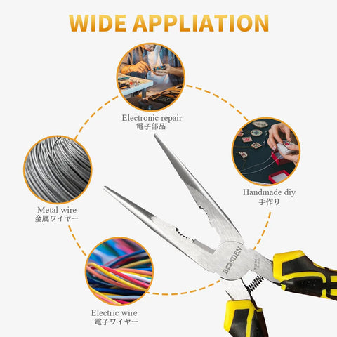 8 Inch Needle Nose Pliers With Spring Loaded Action And Side Cutters For Jewelry Making showing wide application in different tasks
