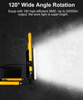 Top Tier Beast 200W LED Work Light Packing 20000 Lumens And 6500K Daylight Beam, side angle view with 120° rotation feature.
