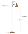 Dimmable Floor Lamp With Sturdy Base For Over Chair Reading, Tall Modern LED Standing Lamp For Living Room, Bedroom And Office, Brass Finish