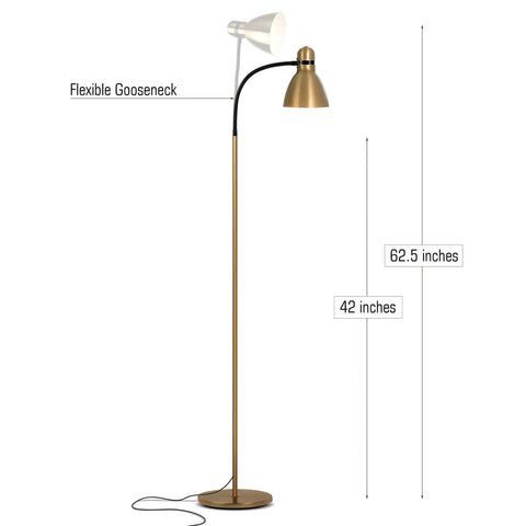 Dimmable Floor Lamp With Sturdy Base For Over Chair Reading, Tall Modern LED Standing Lamp For Living Room, Bedroom And Office, Brass Finish