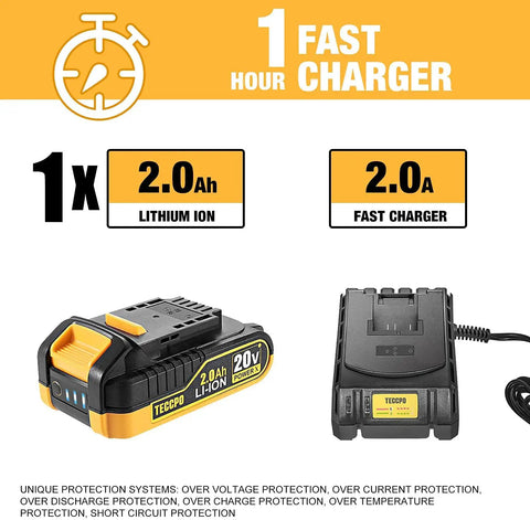 20V Cordless Drill With 2000mAh Battery High Torque 530 in lbs 24 Plus 1 Clutch Settings Variable Speed Fast Charger 2A