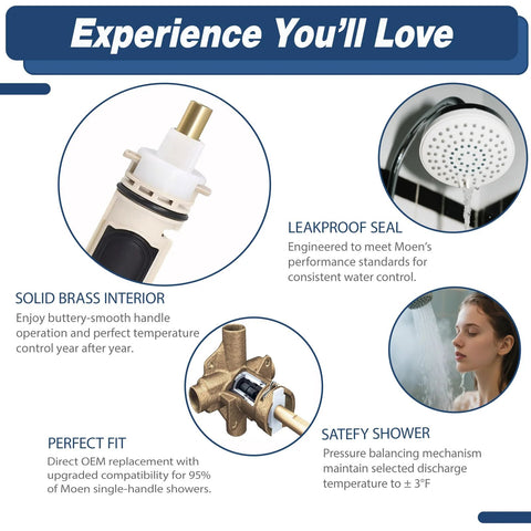 PLISPARK universal Moen 1222 cartridge kit for Moen Posi-Temp shower repair with removal tool and handle adapter