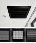 16X32 Big Boy Steel Return Air Grille Slick Black Vent Cover showing sidewall and ceiling installation with mesh.
