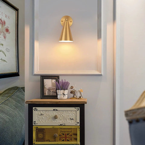 Gold Brass Wall Sconces Set Of 2 With Dope Adjustable Swing Arm Lamps And Metal Shades Modern Farmhouse Style Indoor Wall