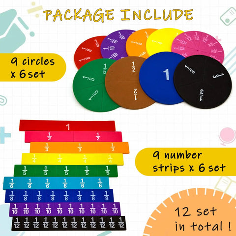 Fraction Bars Tiles And Circles Set For Math Classrooms And Homeschool Use Foam Fractions Manipulatives Kit With Twelve Sets