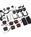 Industrial Grade Black Aluminum Six Axis Robotic Arm Claw Kit With Six Dope High Torque Servo Motors For Kickass STEM Classrooms And Ridiculously Versatile Maker Education Hands On Tech Project Rig components laid out on a white background