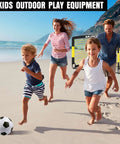 Family playing on beach with soccer goal and ball, Backyard Kids Soccer Goal Set 2 Pack 4x3 Ft Portable Pop Up Net With Soccer Ball