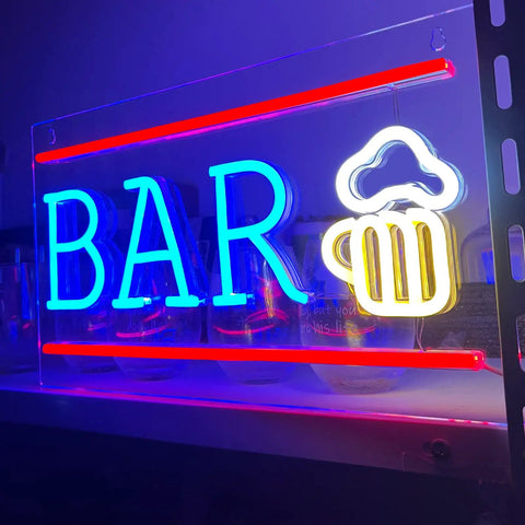 Neon Bar Sign Beer LED Light For Wall Decor USB Powered Acrylic Bar Sign With Blue And Yellow Beer Light Vibe for home.