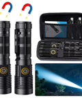 Rechargeable Tactical Flashlight With Long Range Beam Up To 1500 Meters USB Zoomable LED Spotlight Magnetic Base 5 Modes