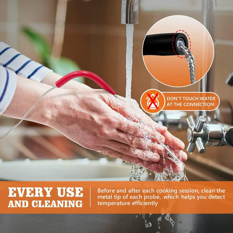 Washing hands with 2 Pack Temp Meat Probe Replacement For Pellet Grills And Smokers With 3.5 mm Plug Probes visible in use