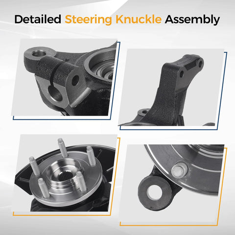 Close-up view of front right steering knuckle assembly with wheel hub bearing for 2005 to 2012 Ford Escape and related models.