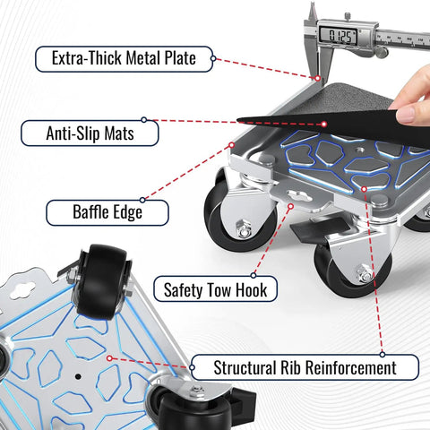 Heavy Duty Furniture Moving Dolly With Reinforced Steel Panel 360 Degree Swivel And Top Brake With labeled parts and features