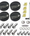Dope Black Carbon Fiber License Plate Screw Caps And Fasteners Featuring Sturdy Heavy Duty Locking Bolts For Fresh Ride Upgrades and Super Cool Custom Auto Trims set with screws and caps.