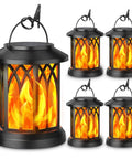 4 Pack Solar Lanterns Outdoor Lights With Upgraded Flickering Flame For Yard Patio Path Tree And Garden Decor Waterproof Hanging Lanterns Solar Powered For Cozy, Lit Nights shown in black with dancing flame effect.