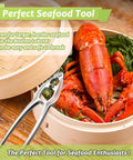 Steamed lobster with metal cracker beside. Three Piece Lobster Crackers And Picks Set Stainless Steel Crab Leg Tools Includes One Lobster Cracker And Two Forks Heavy Duty Shellfish Nut Cracker For King Crab Legs And Claws Durable Zinc Alloy And Stainless Build displayed.