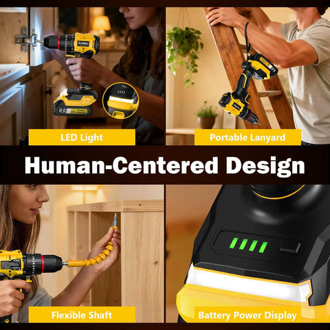 Cordless Power Drill Set With Brushless Motor 620 In Lbs Torque used for home DIY with LED light and battery display