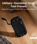 Must-Have Slim Carrying Case For Nintendo Switch 2 Model 2025 on wooden floor, military-grade protection badge visible.