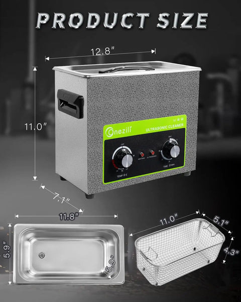 6L High Power Ultrasonic Parts Cleaner With 180W Beefy Cleaning Power, dimensions and features, adjustable heat and timer, top view