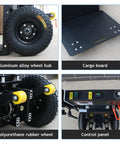 Motorized Hand Truck Dolly For Stairs With 1500W Electric Motor And 880 Lb Capacity Aluminum Alloy Frame parts close-up, showing wheel hub, cargo board, and control panel.