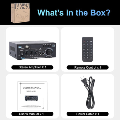 Dope Bluetooth 5.0 Stereo Amplifier 400W 2 Channel For Home with FM, remote, manual, power cable in box