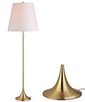 63 Inch Brass Gold Modern Glam LED Floor Lamp With White Linen Empire Shade, LED Bulb Included, standing and base view