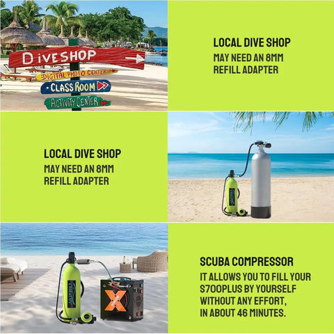 1.9L Mini Scuba Tank For Adults Portable Diving Kit For Snorkeling And Shallow Water Exploration Lightweight Green on beach
