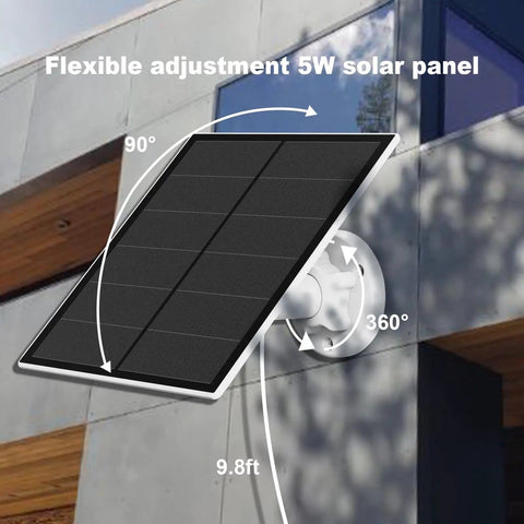 5W Outdoor USB Solar Panel For Security Cameras With Micro USB And USB-C, Adjustable Mount shown on building exterior