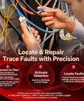 Visual fault locator fiber tester kit; metal pen-style tool with 2.5mm connector, connected to yellow patch cord