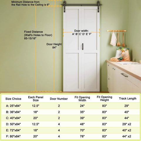 40 By 84 Inch Paintable White Primed Bi Fold Barn Door With Track Kit for Interior Doors installed in kitchen