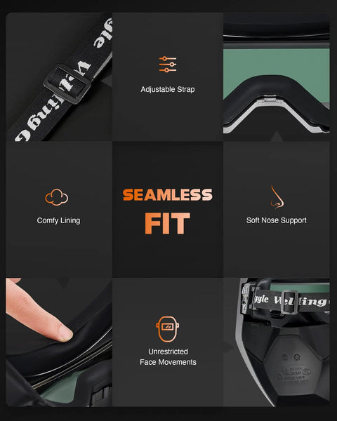 True Color Auto Darkening Welding Goggles Seamless Fit Adjustable Strap Soft Nose Support