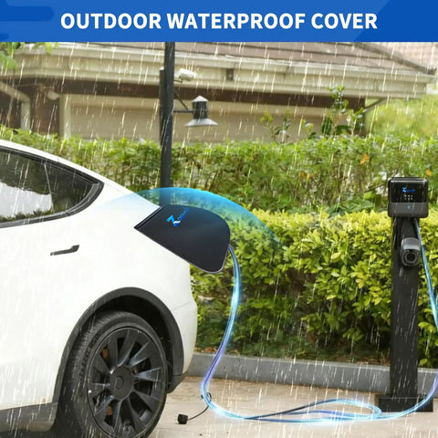 Heavy Duty Ev Charger Port Cover shields your socket from rain, fitted on a white electric vehicle, with magnetic grip.