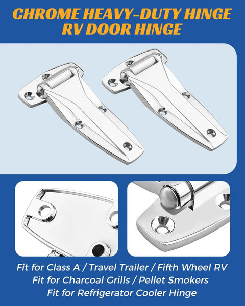 Rock Solid Heavy Duty Chrome Hinge 2 Pack Zinc Alloy RV Door Hardware For Class A Travel Trailers And Fifth Wheels Built Tough for BBQ Grills