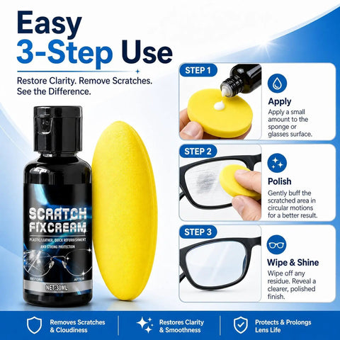 30ml Eyeglass Scratch Repair Kit With Sponge Polishing Compound Quick Fix For Glasses And Screens, shown with yellow sponge