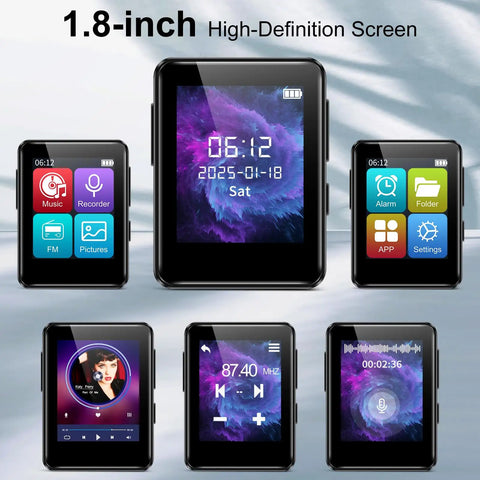 Bluetooth 5.2 MP3 Player With 32GB Built In, Dope Portable Mini Music Player With 1.8 Inch Screen showing various features