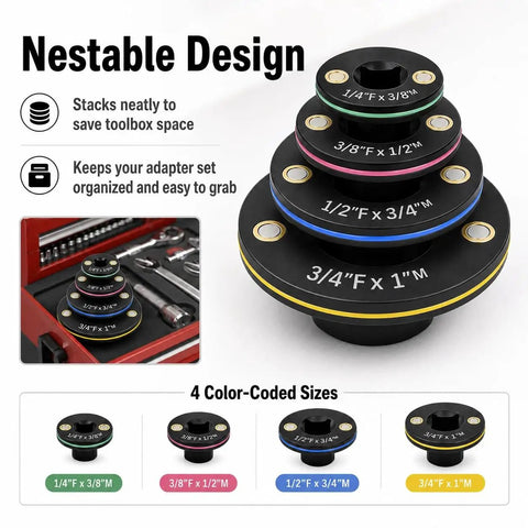 Mewach Low Profile Impact Socket Adapter Set That Is Super Rad For Tough Jobs With Magnetic Grip And Cr-V Build, Perfect 4-Piece Kit For Tight Engine Bays And Wheel Wells To Get The Job Done Fast Without Breaking A Sweat, 4 sizes stacked