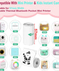 Universal Thermal Paper Roll Refills For Printer And Kids Instant Camera 57x25mm Non Sticky 5 Roll Pack Great For D20 D21 C9 T02 002 C15 C22 1 M02 M2 A32G Q5 P1 And Most Mini Printers And Cameras, 57mm roll