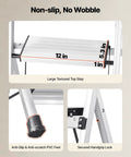 Six Step Folding Ladder With Wide Anti Slip Pedals And Comfort Handgrip Aluminum Portable Stepladder 330 Lbs Capacity Go To Everyday Workhorse For Kitchen Garage Office And Warehouse Lightweight Silver, large top step