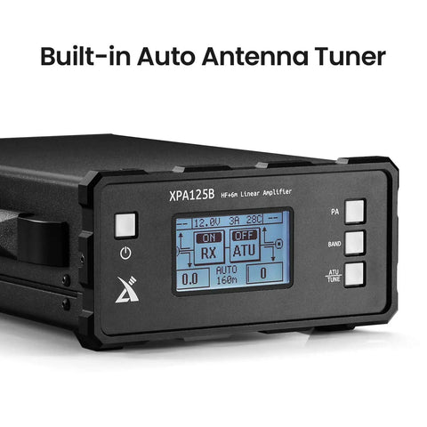 XPA125B 100W Power Amplifier with Auto Antenna Tuner and large display screen, shown from the front angle