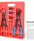 Beefed-Up Heavy Duty 2 Piece 10 Inch Multi Angle Internal And External Circlip Pliers Set With Case shown in red tray