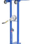 Badass Workhorse Steel Load Lift Platform With Winch And Swivel Casters 24 By 20 Inch Deck 400 Pound Capacity Manual Floor Jack For Tough Job Site Projects Blue, showcasing winch mechanism and sturdy wheels.